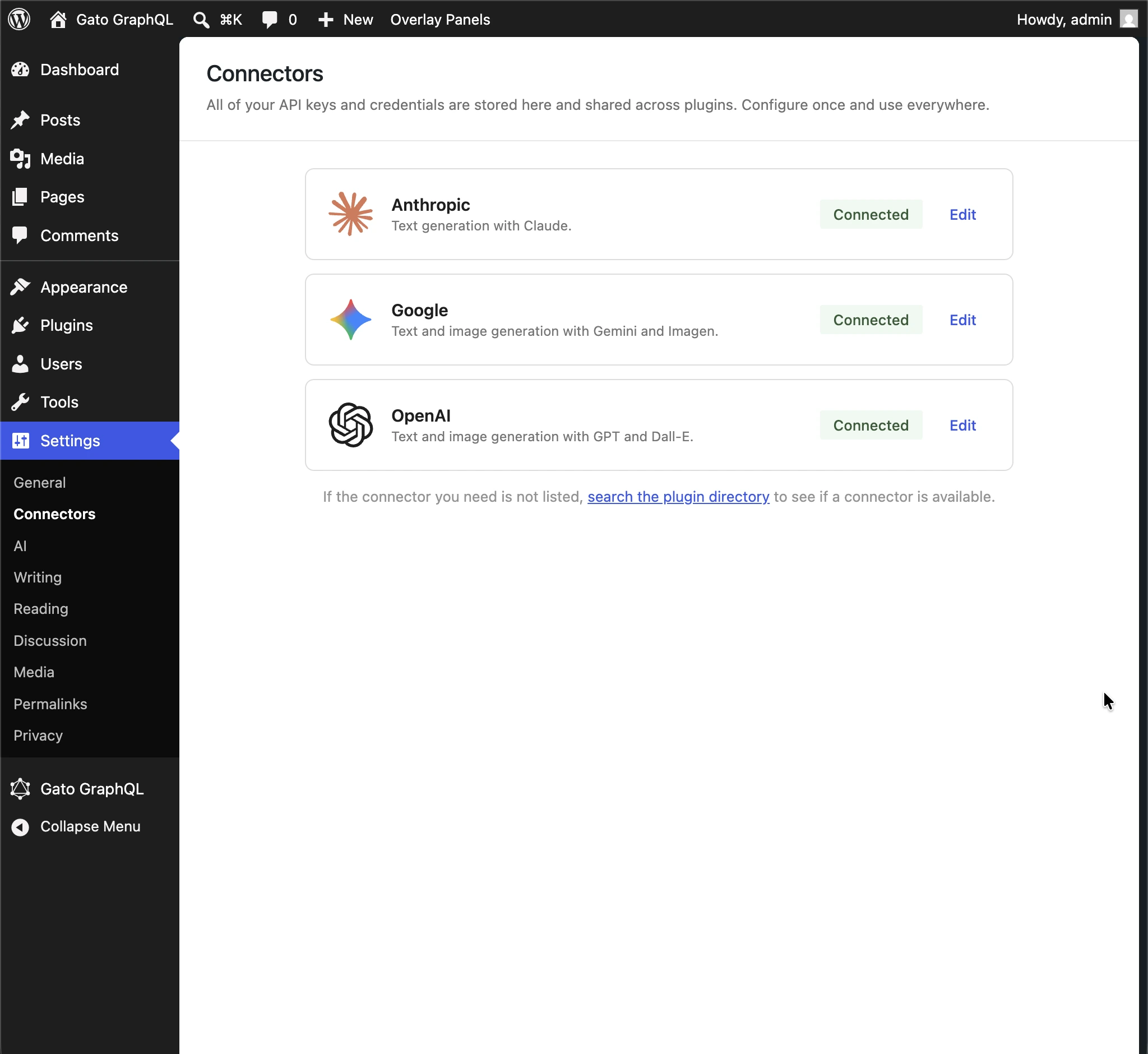 API key diambil dari WordPress AI Connectors
