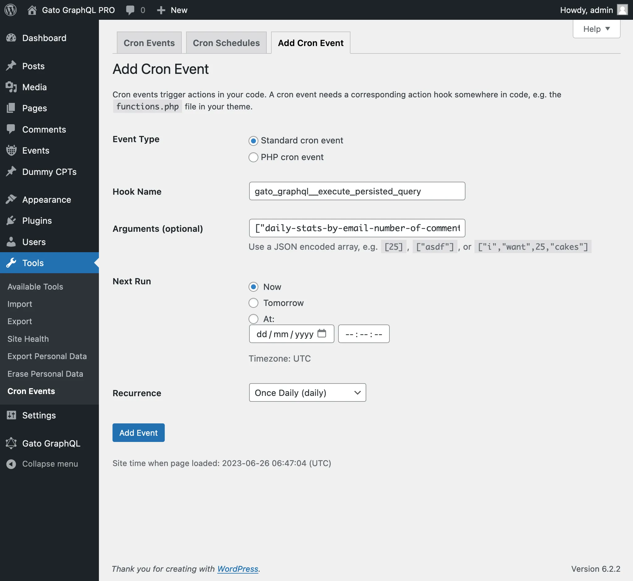 Entri baru di WP-Crontrol