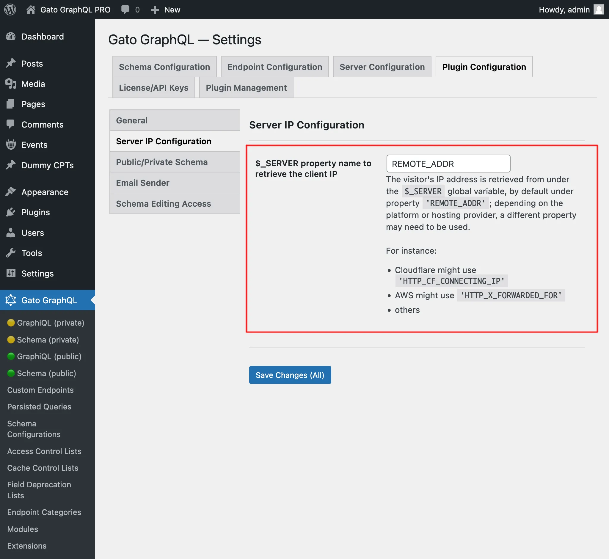 Mengonfigurasi nama properti $_SERVER untuk mengambil IP klien