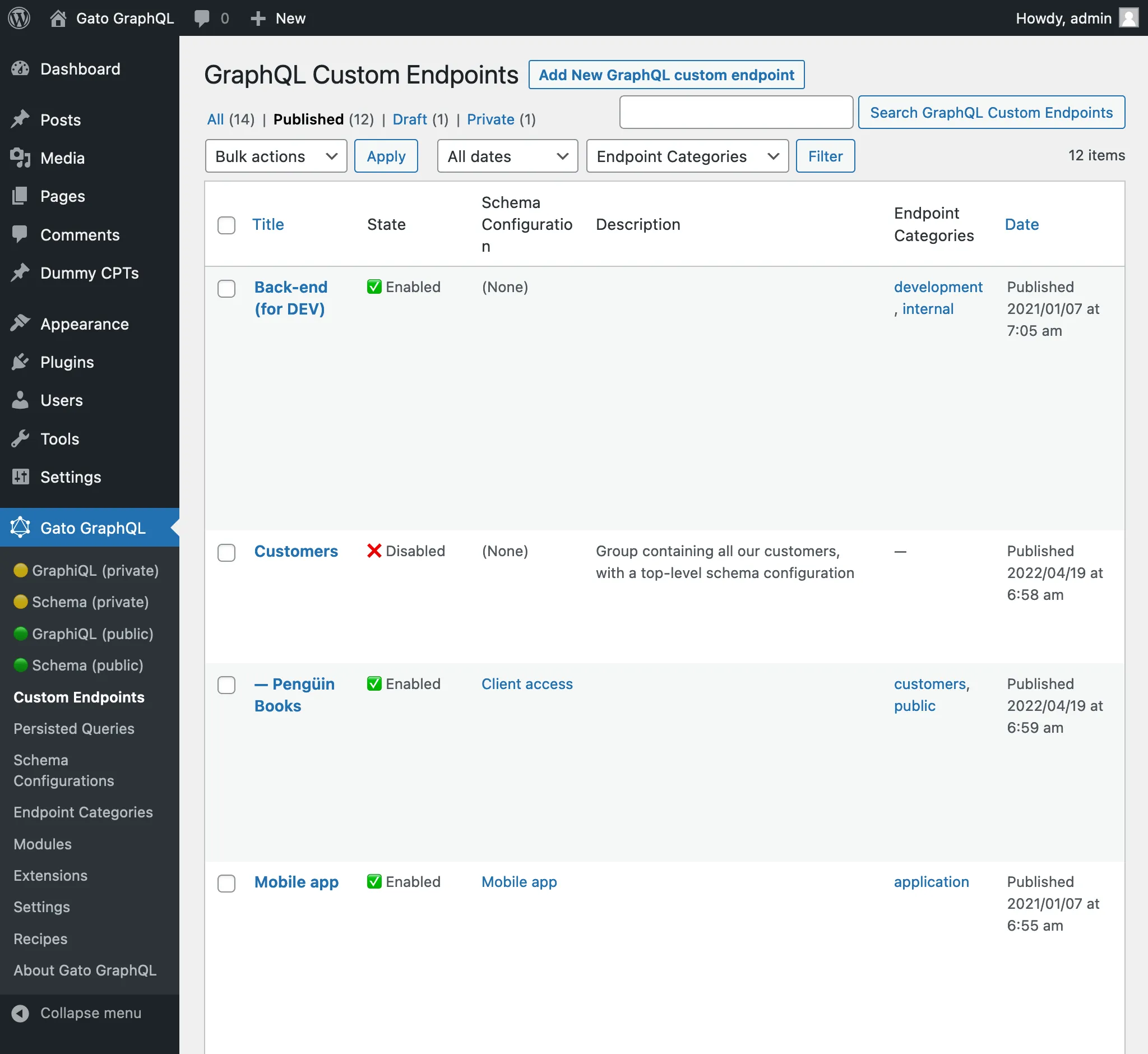 Endpoint Kustom di admin