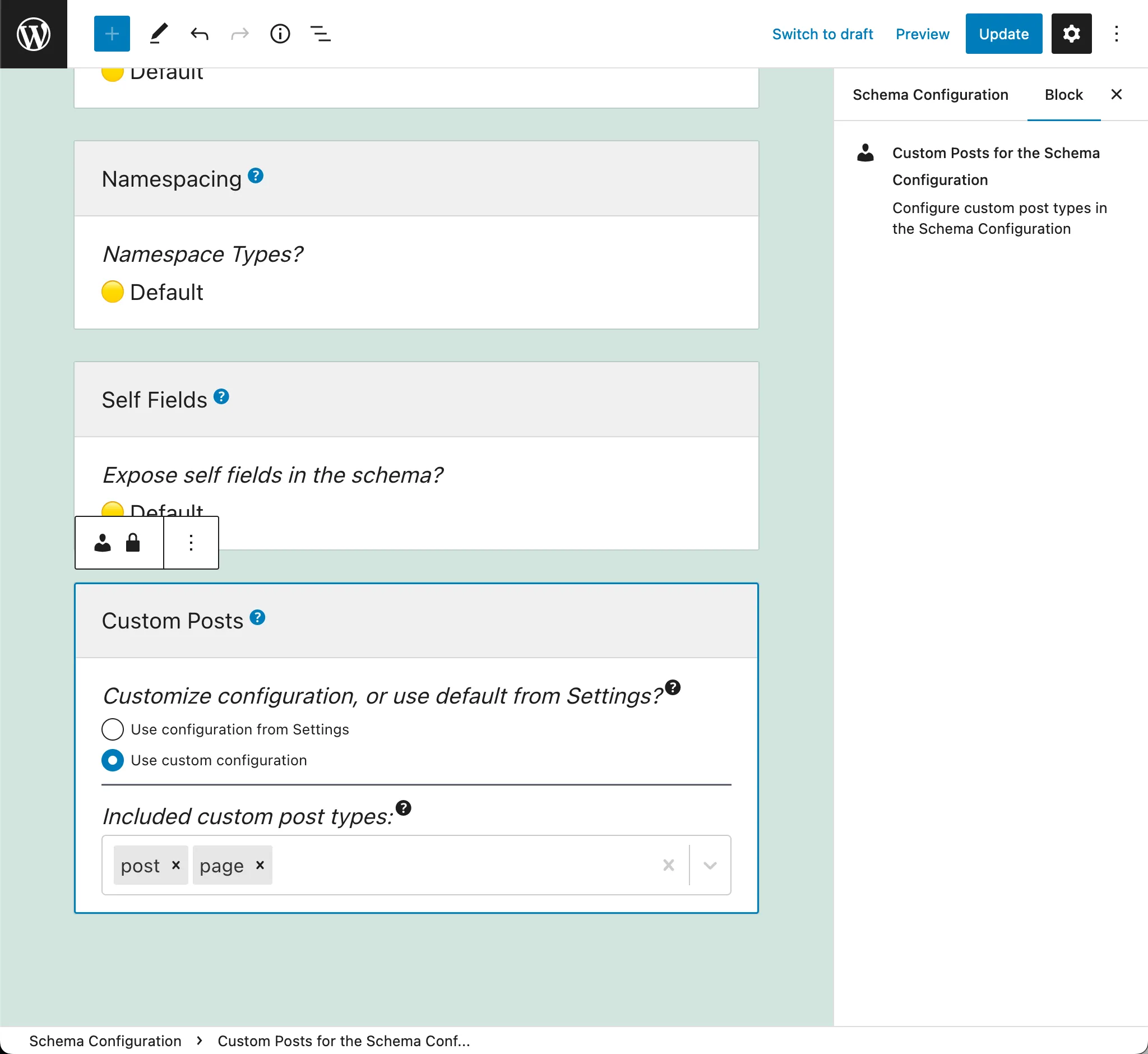 Memilih Custom Post Types yang diizinkan di Schema Configuration Memilih Custom Post Types yang diizinkan di Schema Configuration