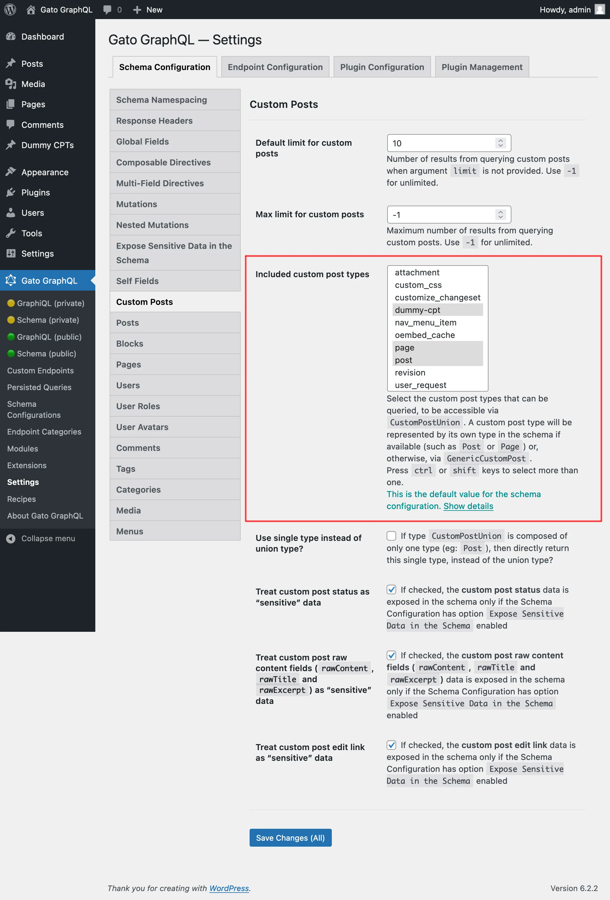 Memilih Custom Post Types yang diizinkan di Settings