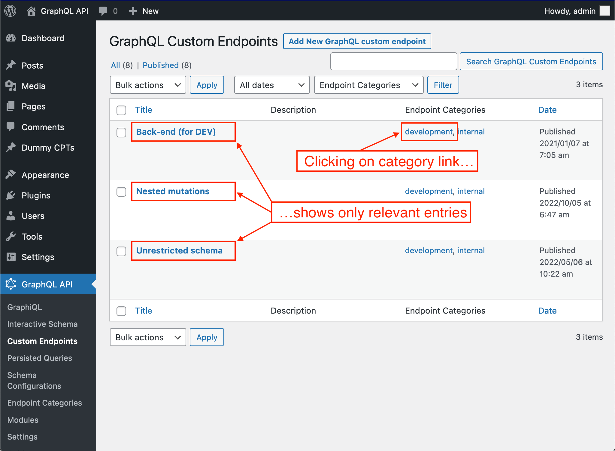 Memfilter Custom Endpoints berdasarkan kategori Memfilter Custom Endpoints berdasarkan kategori