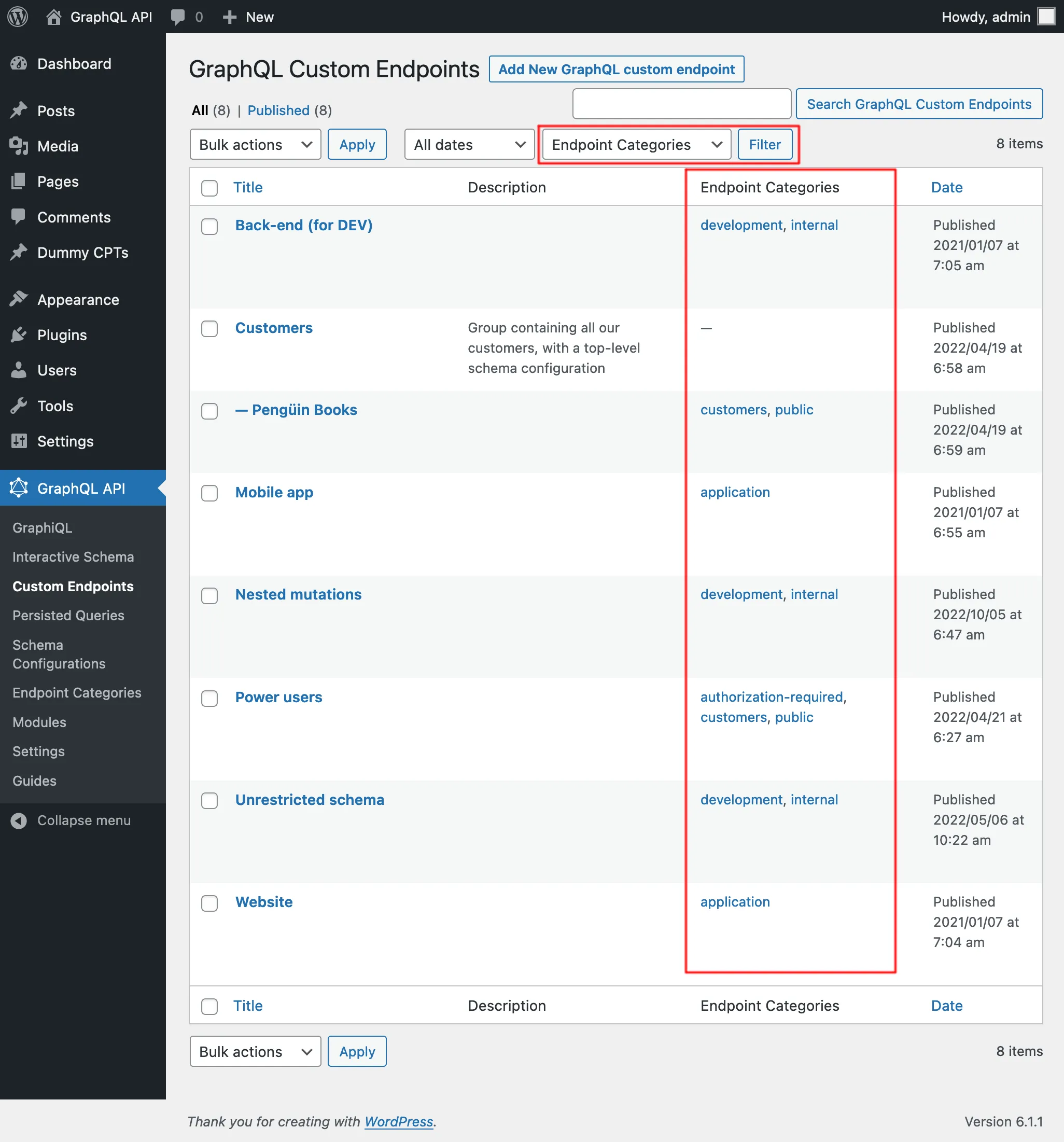 Daftar Custom Endpoints beserta kategorinya Daftar Custom Endpoints beserta kategorinya