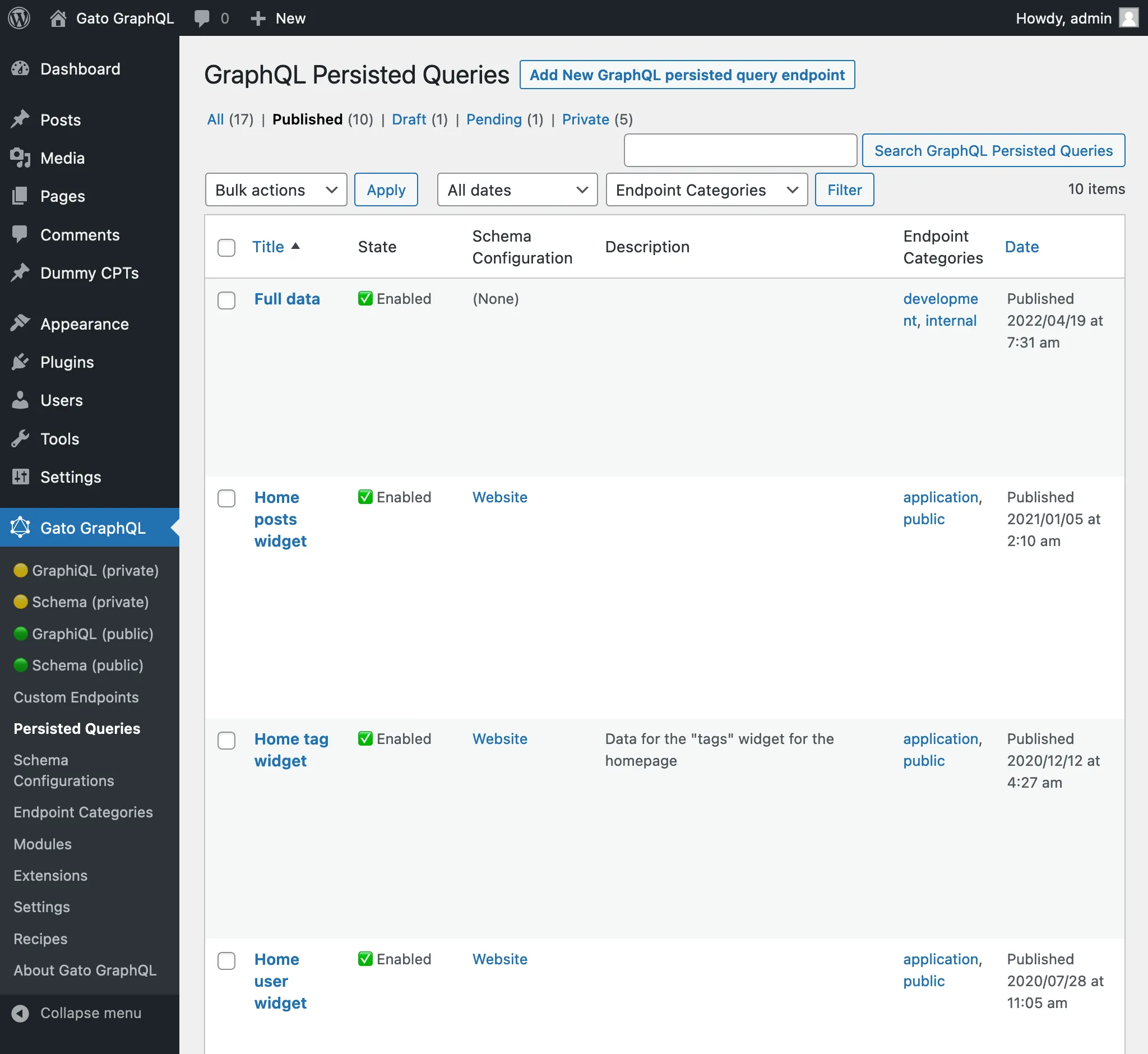 Persisted Queries di admin
