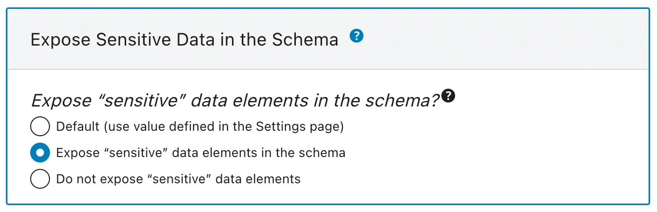 Menambahkan elemen data sensitif ke skema, diatur dalam Schema configuration Menambahkan elemen data "sensitif" ke skema, diatur dalam Schema configuration