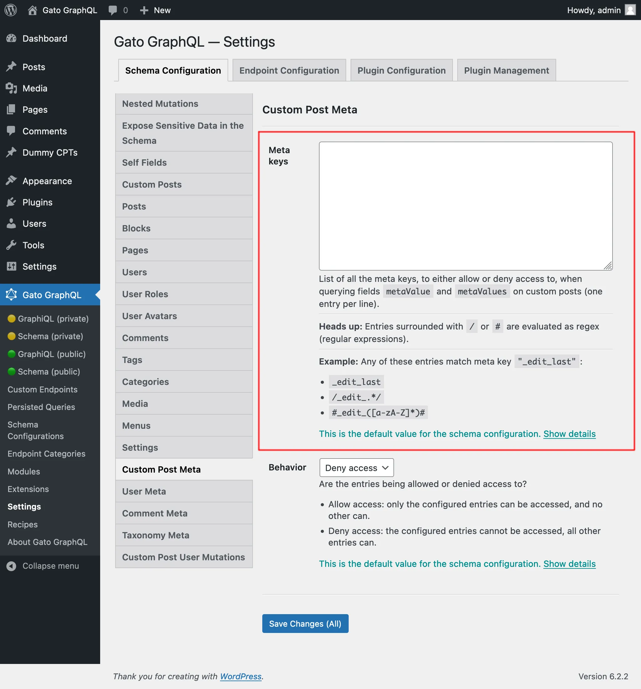 Mendefinisikan entri dalam Settings