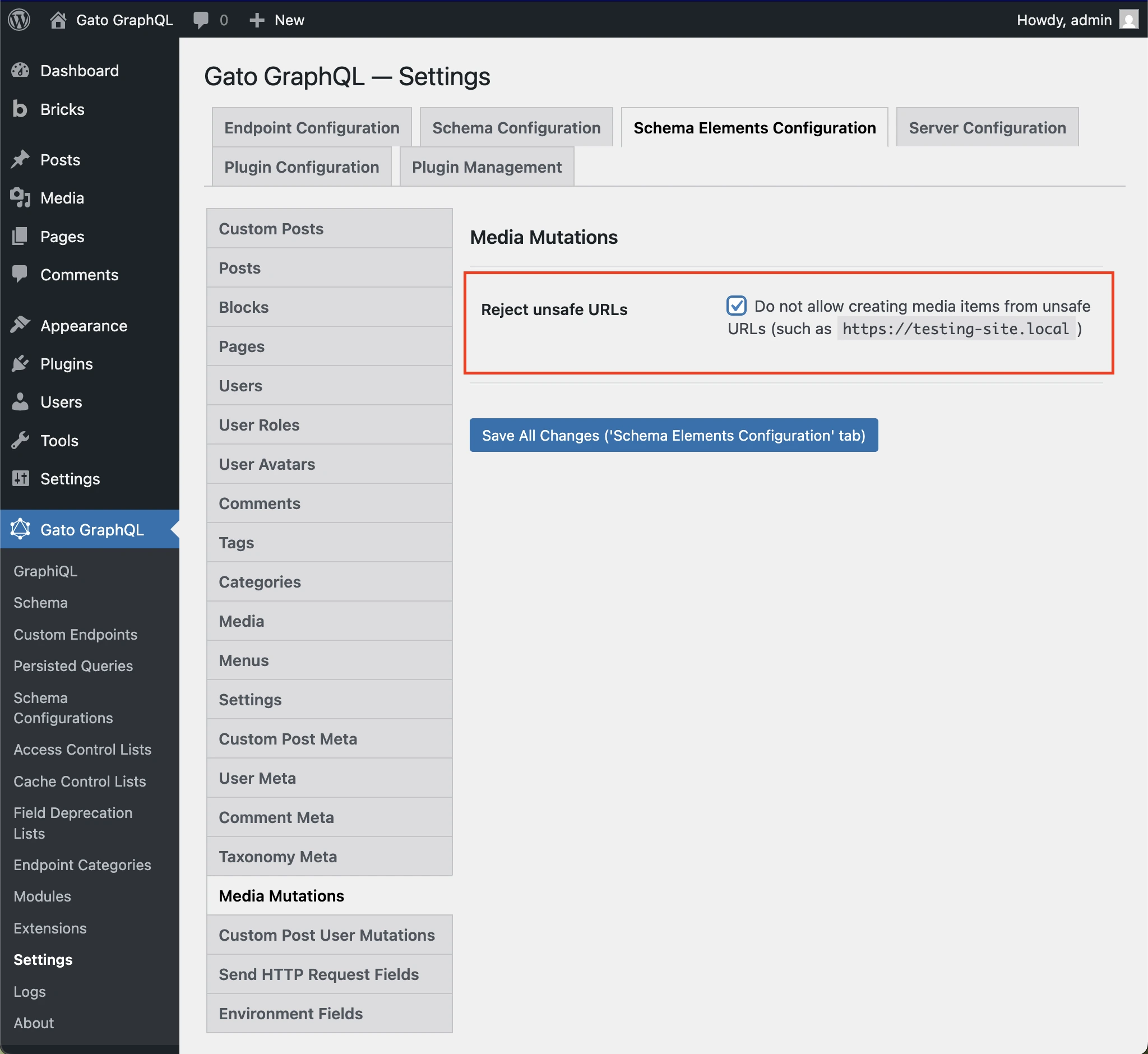 Mengizinkan URL tidak aman di Settings