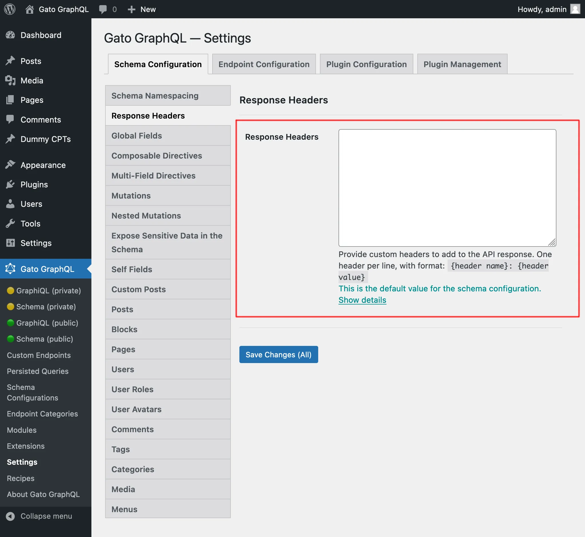 Memberikan Header Respons di Settings
