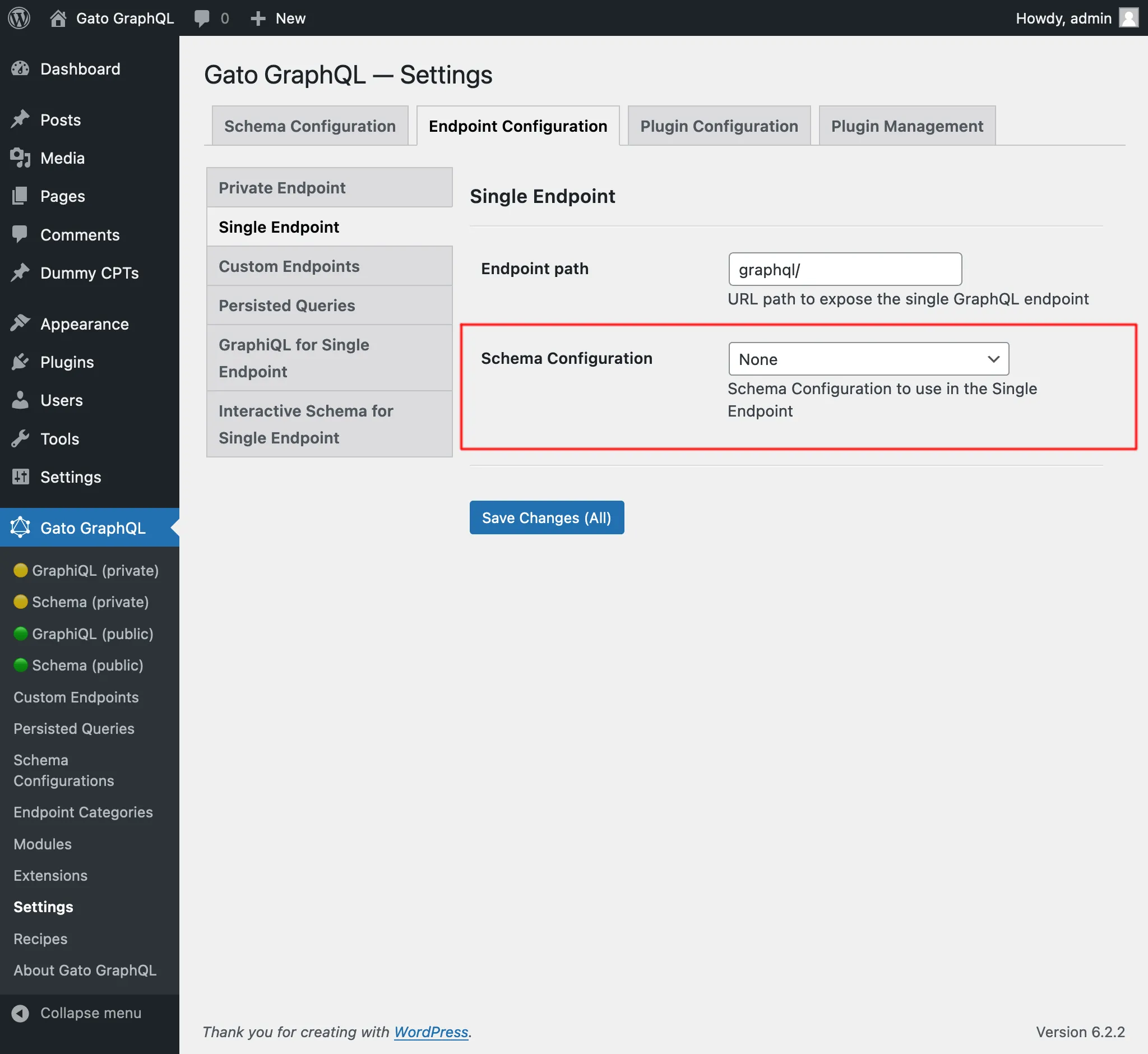 Pengaturan untuk Schema Configuration pada Single Endpoint