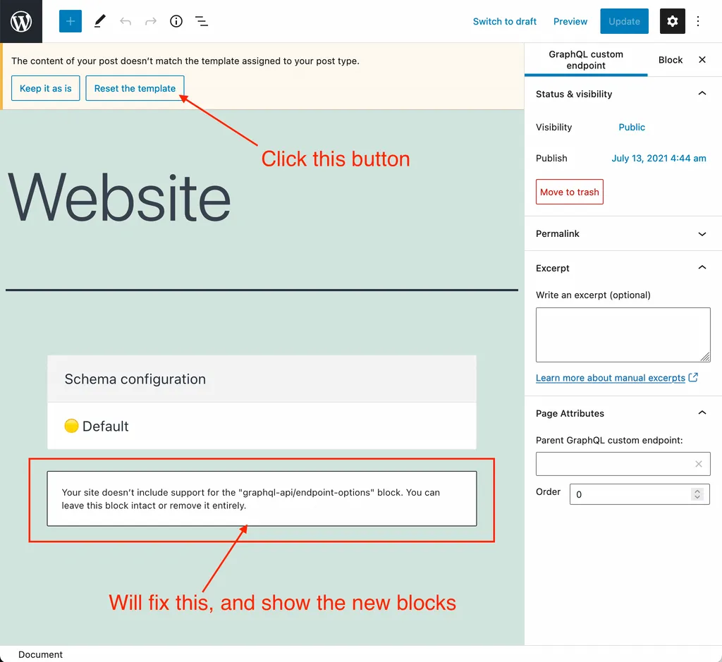 Reset the template di editor WordPress Reset the template di editor WordPress